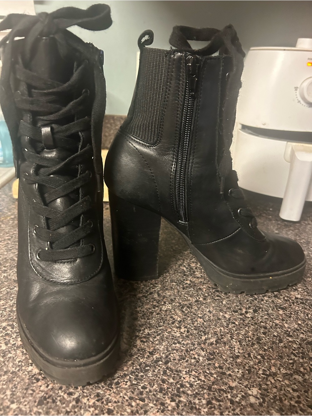 Steve Madden Black Lace-Up Platform Heeled Ankle Boots